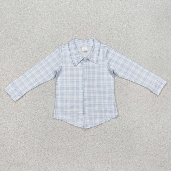 Sky Blue Plaid Polo Boys Easter Top