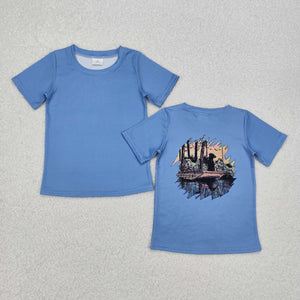 Dog Boat Blue Boys Short Sleeve Top