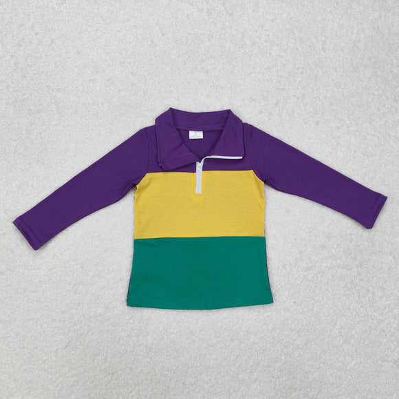 Solid Purple Yellow Green Boys Mardi Gras Top