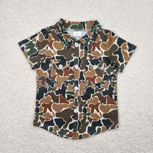 Brown Green Camo Pockets Beige Boys Short Sleeve Top