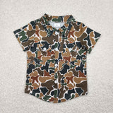 Brown Green Camo Pockets Beige Boys Short Sleeve Top