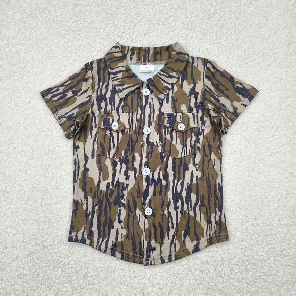 Army Green Camo Pockets Boys Short Sleeve Top