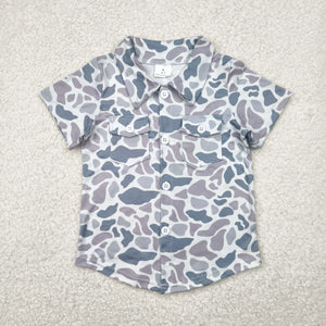 Gray Camo Pockets Boys Short Sleeve Top