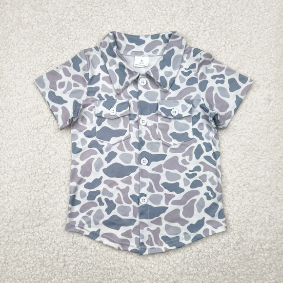 Gray Camo Pockets Boys Short Sleeve Top