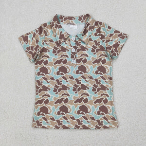 Brown Blue Green Camo Boys Short Sleeve Top