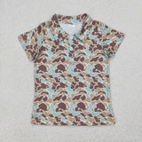Brown Blue Green Camo Boys Short Sleeve Top