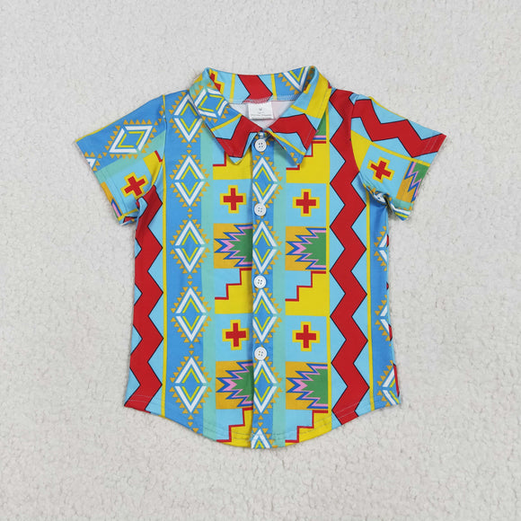 Aztec Blue Boys Short Sleeve Top