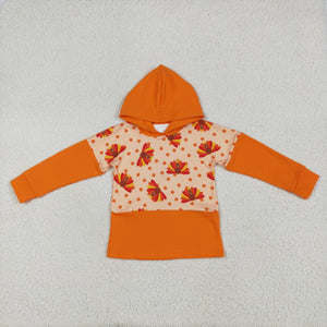 Turkey Polka Dots Orange Hoodie Boys Thanksgiving Top