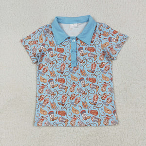 Buttons Boots Blue Boys Short Sleeve Top