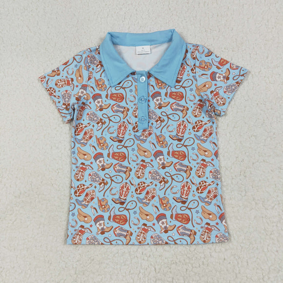 Buttons Boots Blue Boys Short Sleeve Top