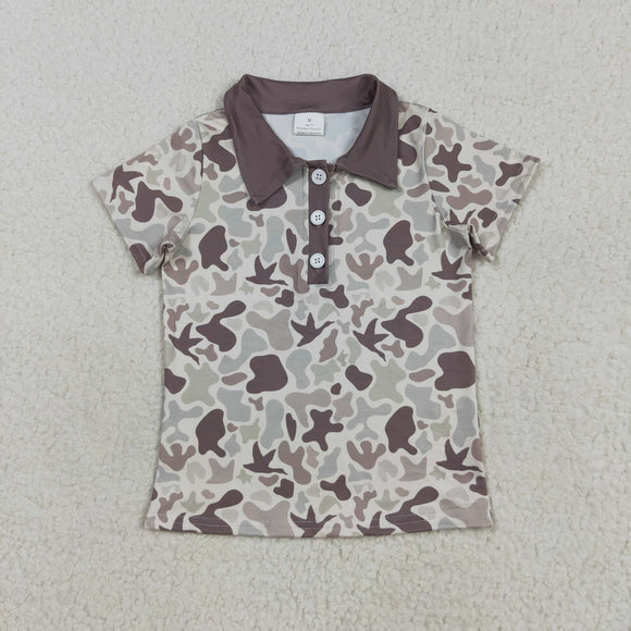 Duck Camo Brown Beige Boys Short Sleeve Top