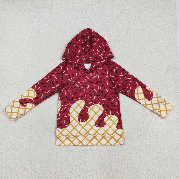 Waffle Ice Cream Dark Red Boys Hoodie Top