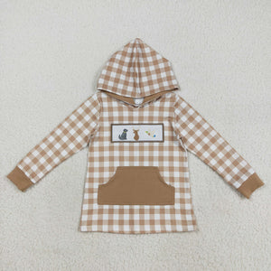 Dog Deer Fish Brown Plaid Pocket Boys Hoodie Top