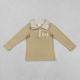 Bow Pumpkin Embroidery Brown Boys Long Sleeve Top