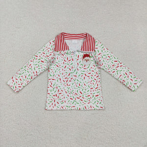 Santa Ice Cream Red Stripe Boys Christmas Top
