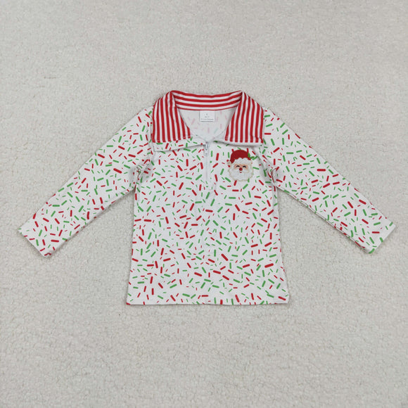 Santa Ice Cream Red Stripe Boys Christmas Top