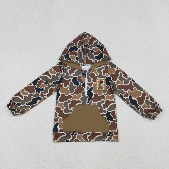 Dog Brown Pocket Camo Boys Hoodie Top