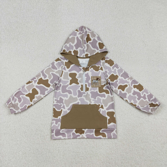 Dog Green Pocket Gray Camo Boys Hoodie Top