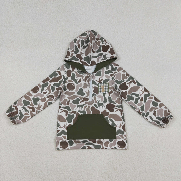 Deer Green Pocket Brown Camo Boys Hoodie Top
