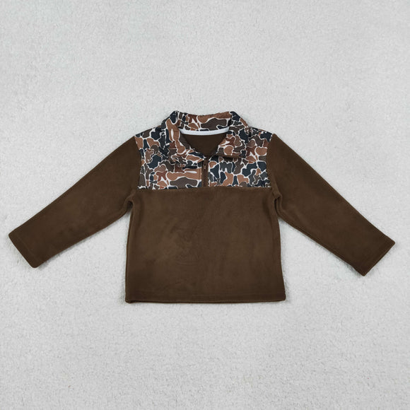 Camo Brown Pullover Boys Plush Coat