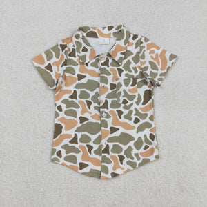 Camo Brown Green White Boys Short Sleeve Top
