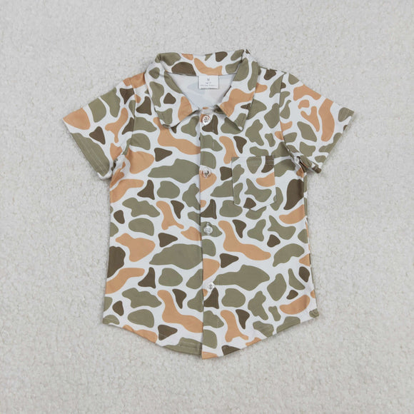 Camo Brown Green White Boys Short Sleeve Top