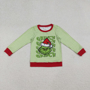 Cartoon Green Plaid Boys Christmas Top