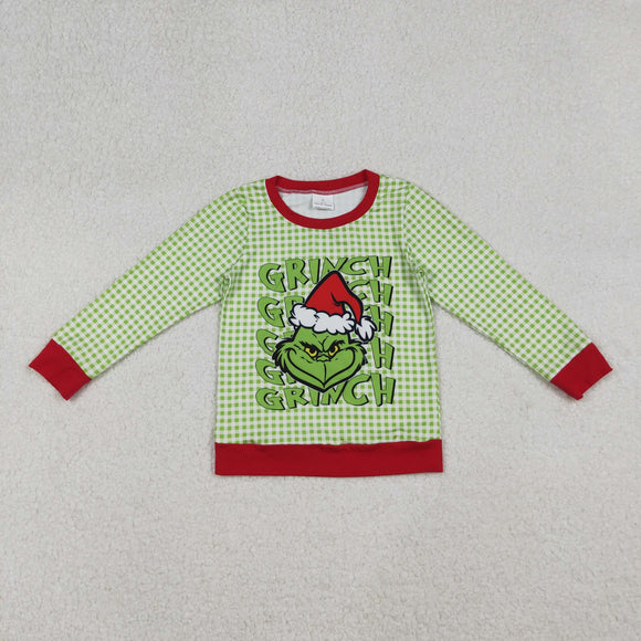 Cartoon Green Plaid Boys Christmas Top