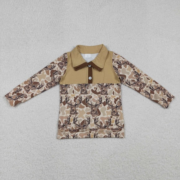 Deer Camo Polo Light Brown Boys Long Sleeve Top