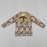 Deer Camo Polo Light Brown Boys Long Sleeve Top