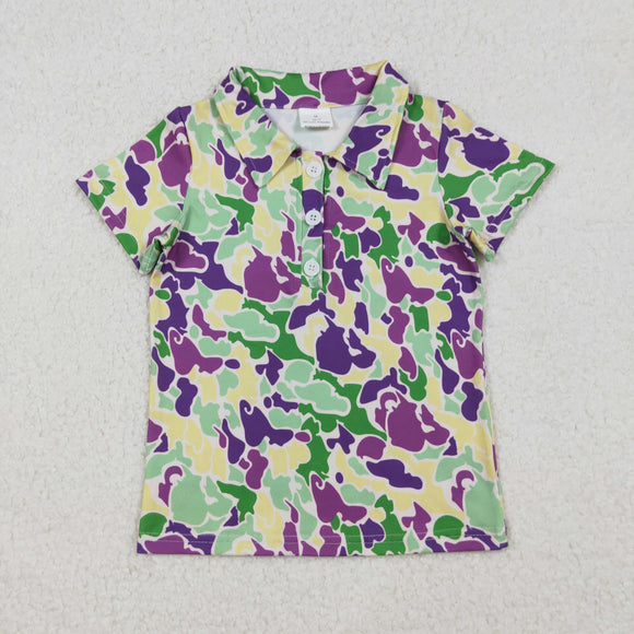 Yellow Purple Green Camo Boys Mardi Gras Top