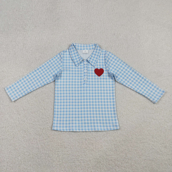 Heart Blue Plaid Boys Valentines Top