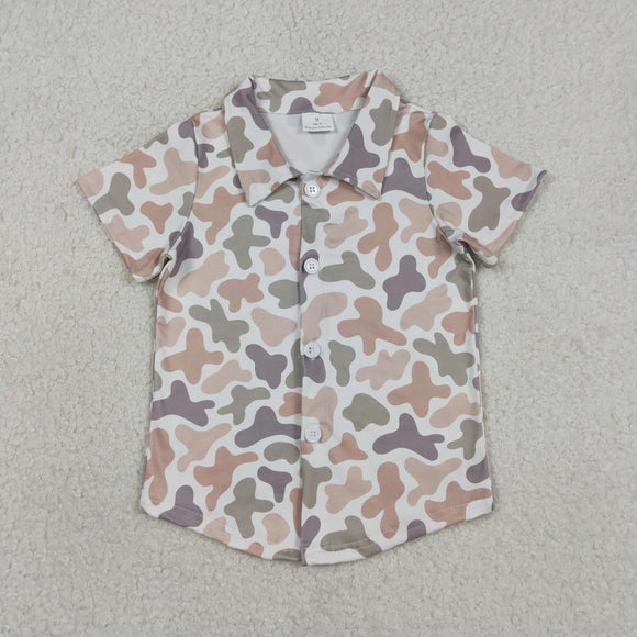 Light Brown Green Camo White Boys Short Sleeve Top