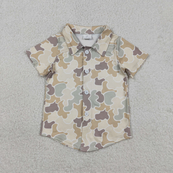 Light Brown Green Camo Boys Short Sleeve Top