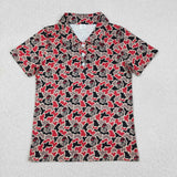 Adult G Baseball Team Black Red Camo Men Short Sleeve Top