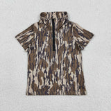 Army Green Camo Zipper Boys Short Sleeve Top