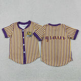 Team Yellow Purple Stripe Boys Short Sleeve Top