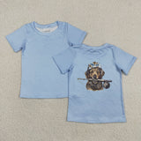 Brown Blue Green Camo Cap Dog Boys Short Sleeve Top