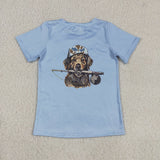 Brown Blue Green Camo Cap Dog Boys Short Sleeve Top
