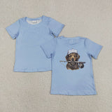 Blue Camo Cap Dog Boys Short Sleeve Top
