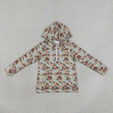 Kids Brown Bluish Camo Zipper Boys Hoodie Top