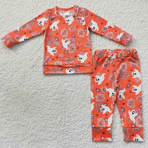 Ghost Floral Orange Girls Halloween Outfits