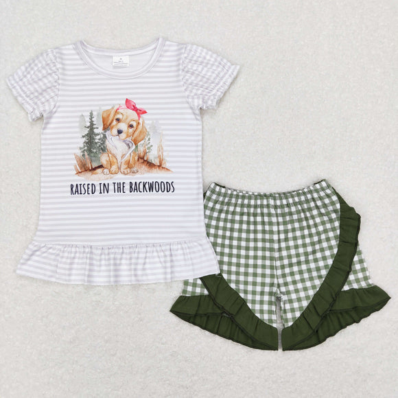 Raised in the Backwoods Dog Stripe Green Girls Shorts Sets