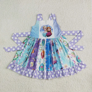 Promotional Cartoon Princess Blue Girls Patchwork Dress
