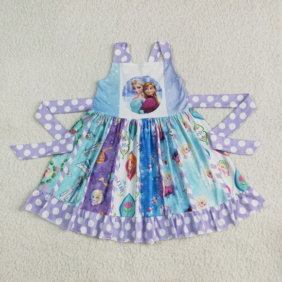 Promotional Cartoon Princess Blue Girls Patchwork Dress