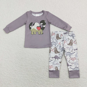 Dinosaur Heart Gray Boys Valentines Pajamas