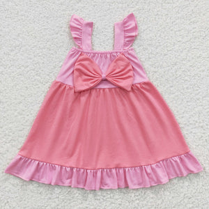 Cartoon Princess Bow Pink Girls Flutter Sleeve Dress