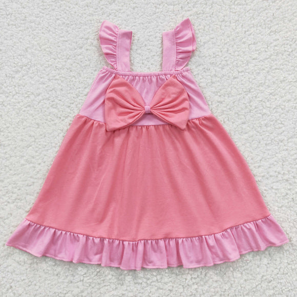 Cartoon Princess Bow Pink Girls Flutter Sleeve Dress