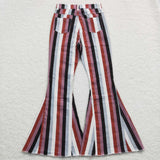 Brick Red Grey White Stripe Adult Jeans Pants