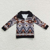 Aztec Gray Black Polo Boys Long Sleeve Top